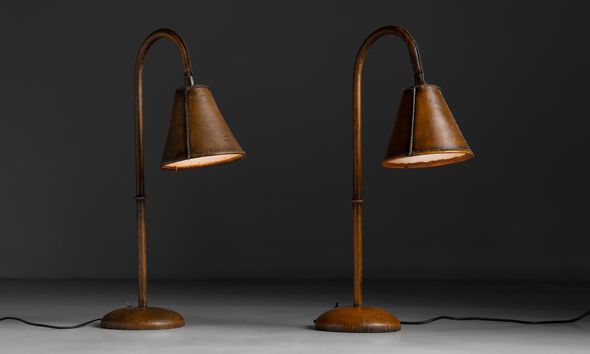 *Please note the price is per unit, lamps are sold separately*

Table Lamps by Valenti

Spain circa 1970

Leather & Steel with embossed label.

Measures 8