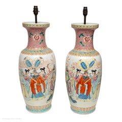 Table Lamps Chinoiserie Porcelain Vases Pair Elecrified