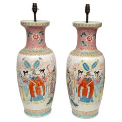 Lampade da tavolo Chinoiserie Vasi in porcellana Coppia Elecrified