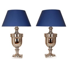 Table Lamps Chrome Silver Royal Blue Modern Tall High End Table Lamps a pair