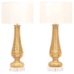 Table Lamps from 18th Century Giltwood Architectural Fragments on Lucite Bases