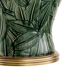 Table Lamps, Green Ceramic With An Antique Brass Finish, Jungle Botanical Style.