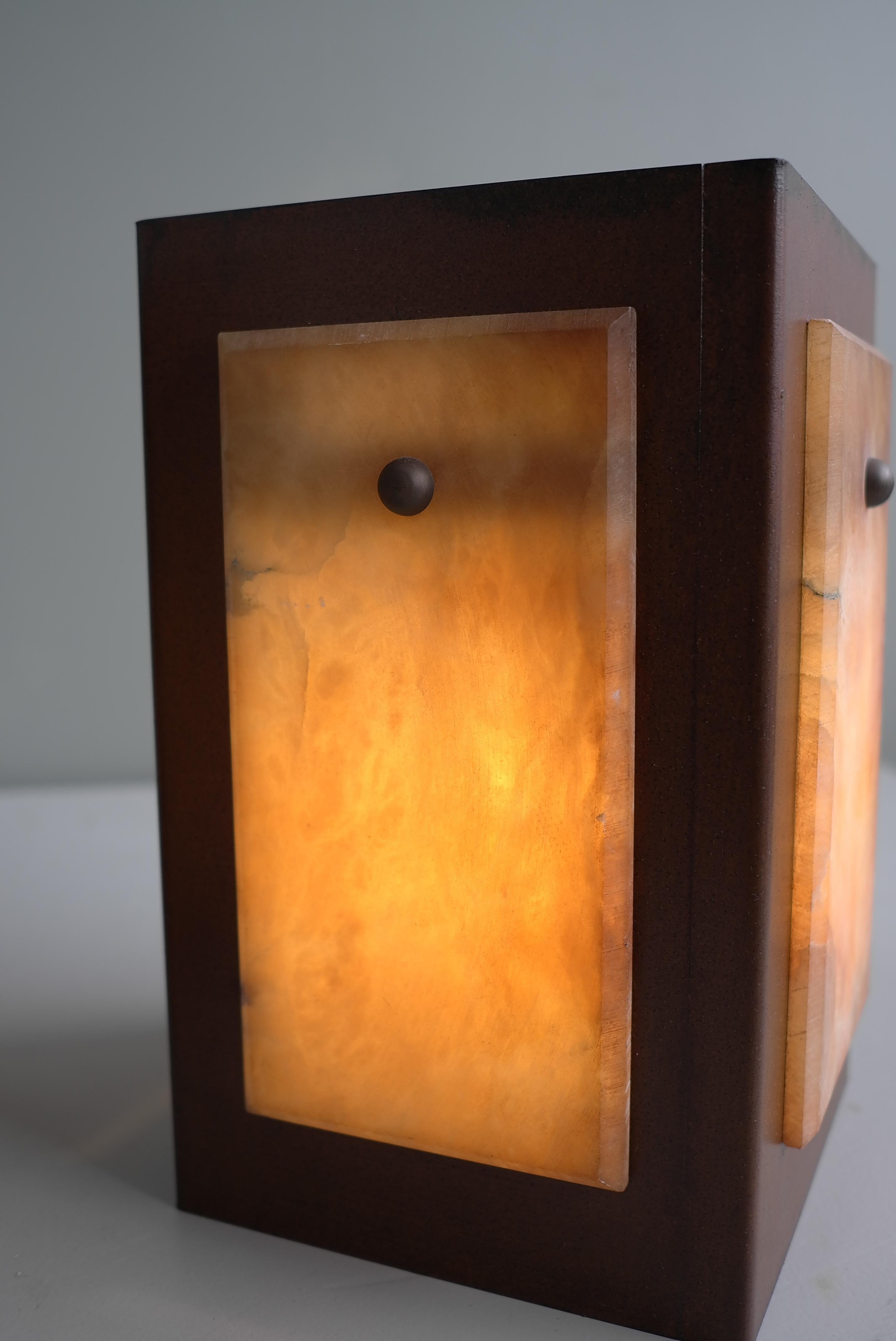 Late 20th Century Table Lamps in Alabaster Stone and Rusty Metal, by Pegasam, Spain 1970s For Sale