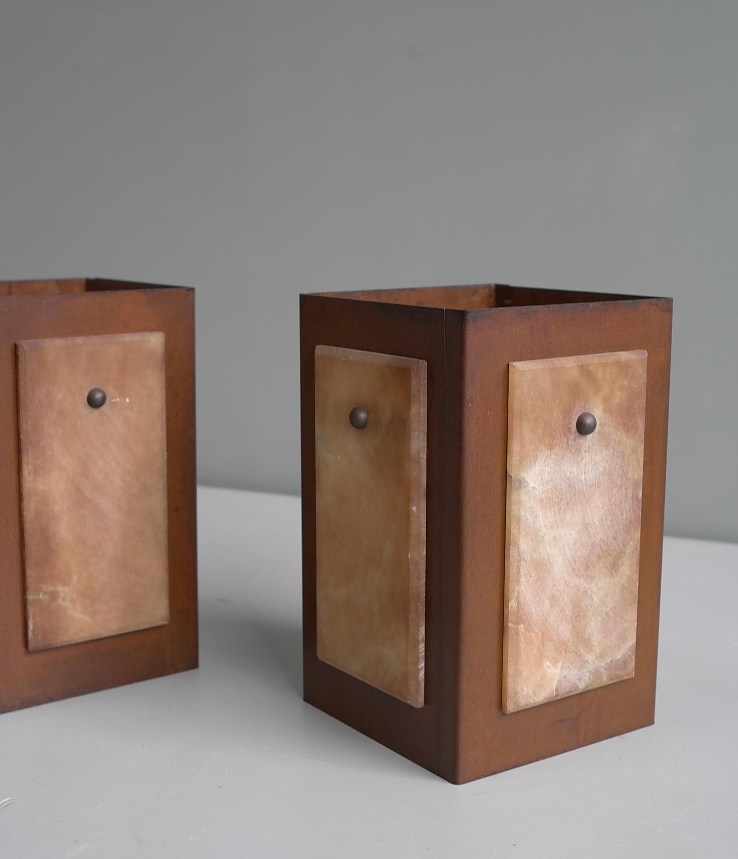 Table Lamps in Alabaster Stone and Rusty Metal, by Pegasam, Spain 1970s For Sale 3