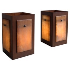 Vintage Table Lamps in Alabaster Stone and Rusty Metal, by Pegasam, Spain 1970s