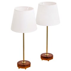 Table Lamps in Amber Glass and Brass by Eskilstuna Armaturer, Sweden, 1950s