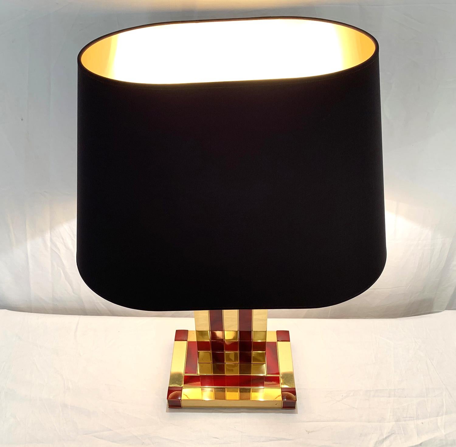 Italian Table Lamp in Brass and Tortoiseshell Resin by Willy Rizzo for Lumica, 1970s For Sale