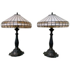 Table Lamps in Bronze and Stained Glass