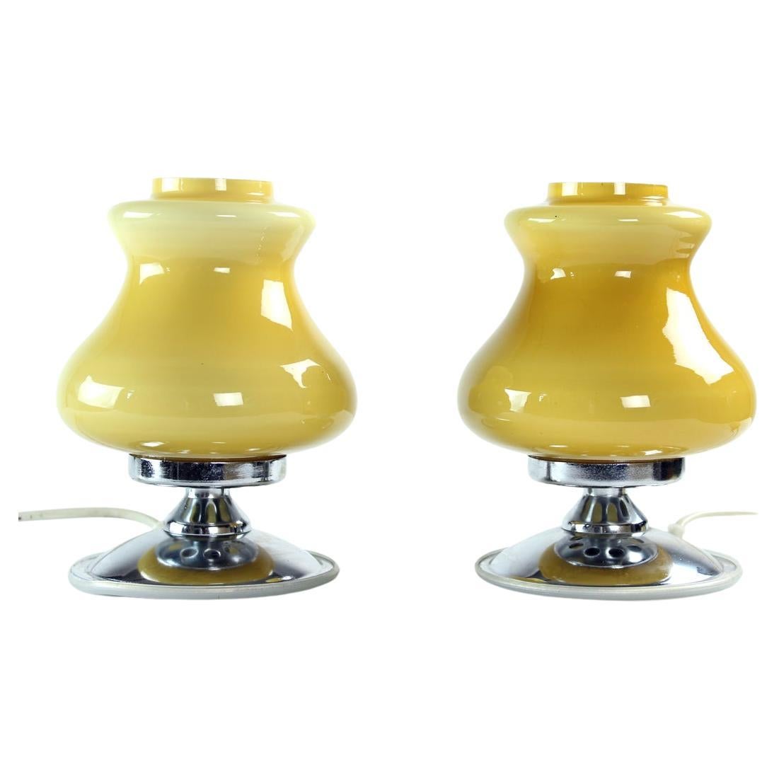 Table Lamps In Cream Opaline & Chrome, Bulgaria 1960s For Sale