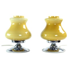 Table Lamps In Cream Opaline & Chrome, Bulgaria 1960s