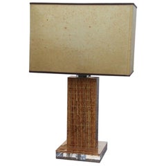 Table Lamps in Lucite and Bamboo Inside Dome Parchment 1970 Botta Felice Antonio