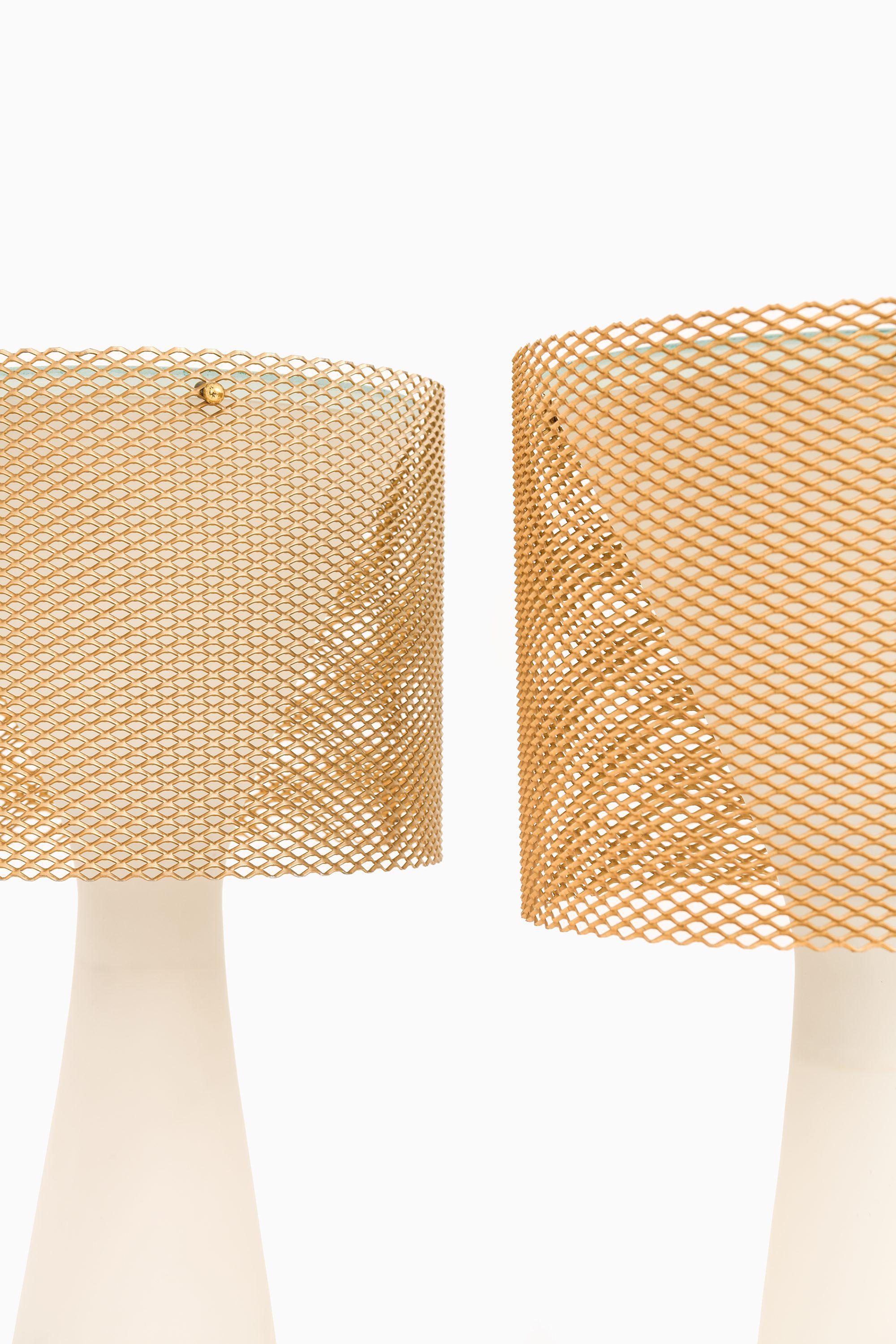 Scandinavian Modern Table Lamps in Opaline Glass, Brass and Glass by Lisa Johansson-Pape, 1950's For Sale