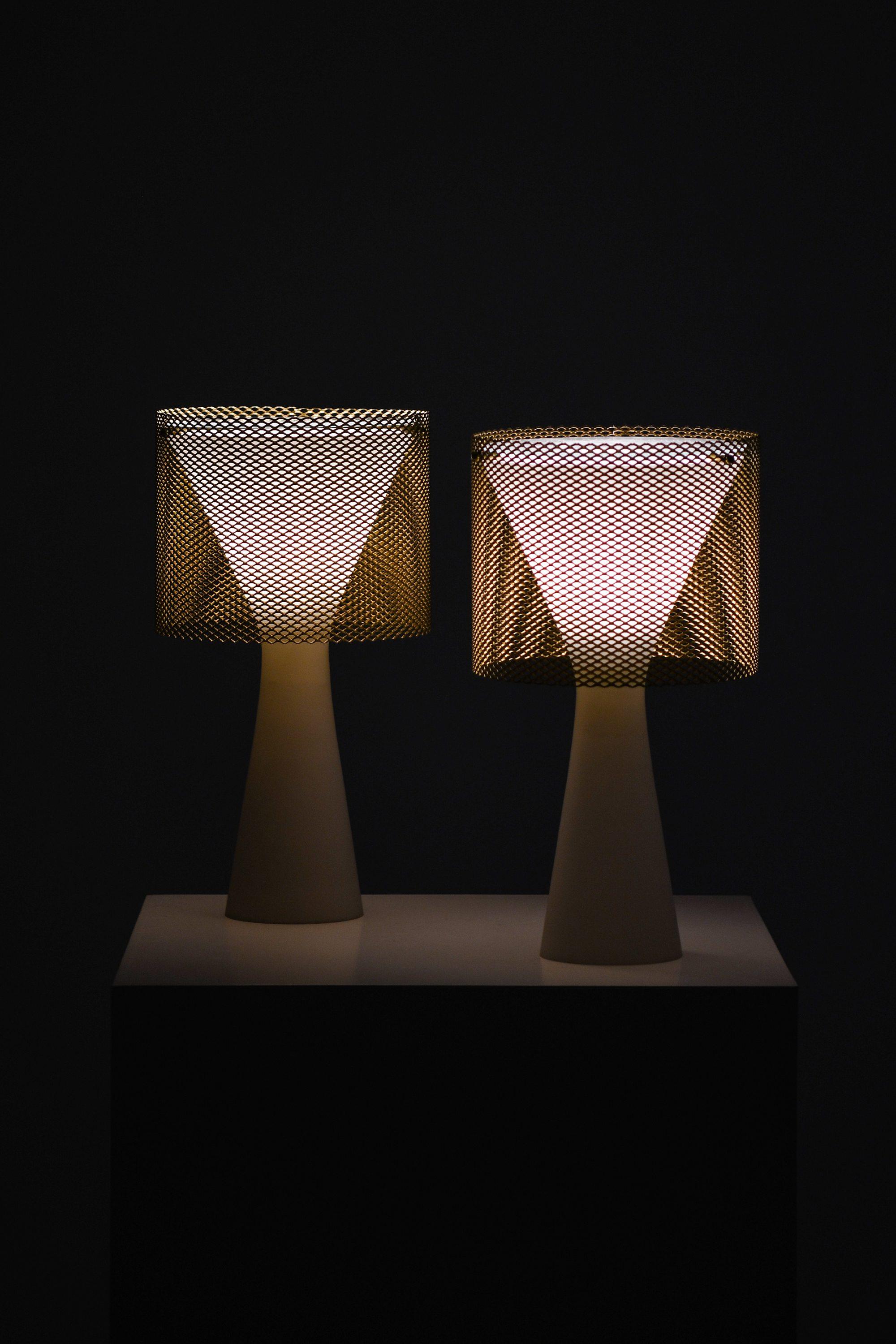 Table Lamps in Opaline Glass, Brass and Glass by Lisa Johansson-Pape, 1950's In Good Condition For Sale In Limhamn, Skåne län