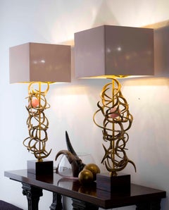 Table Lamps Lampshade Brass Bronze Rose Quartz Ebony Macassar Gold Italy