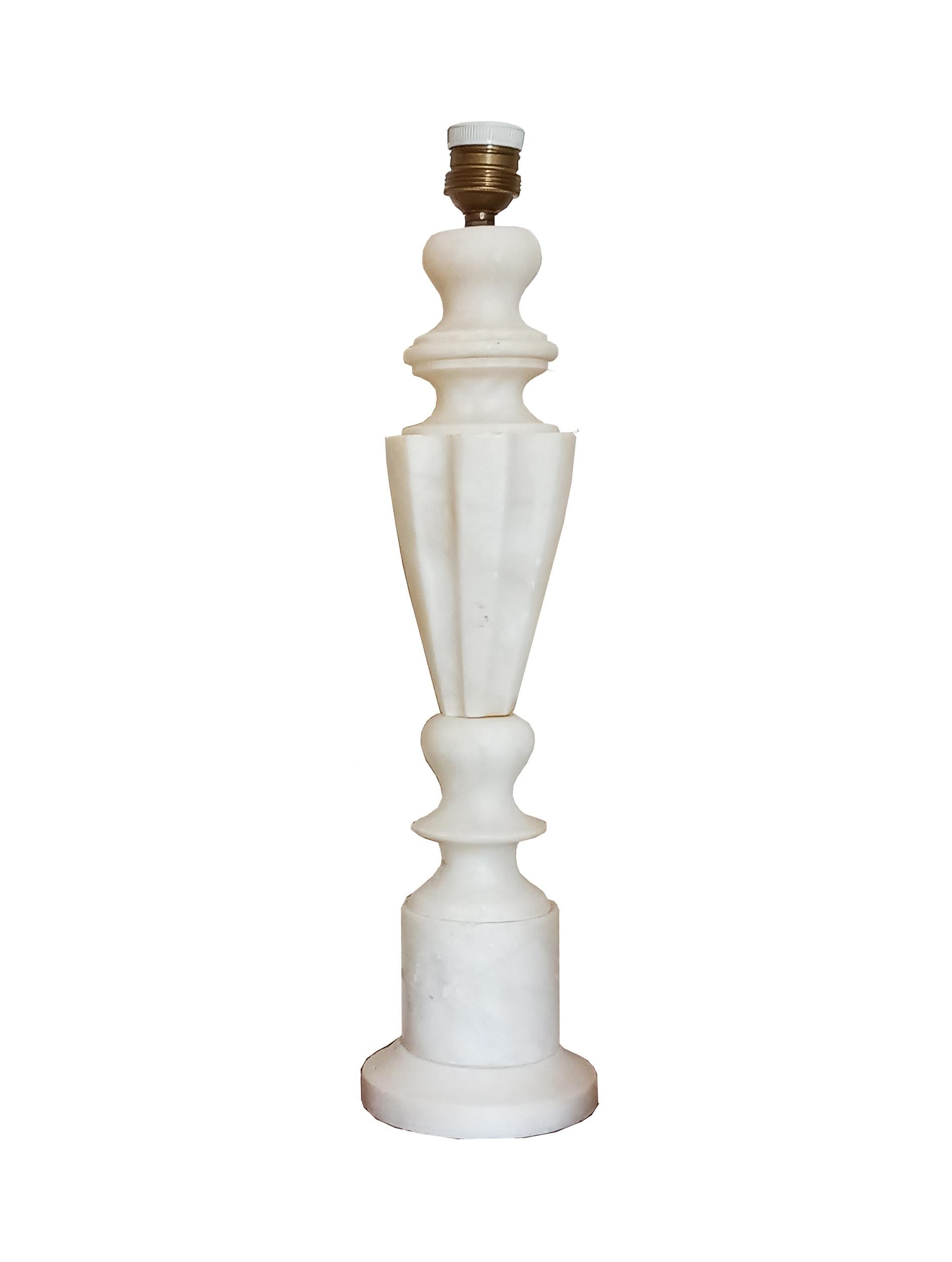 Empire Alabaster Table Lamps Large Column Shape White Spain, 20th Century For Sale