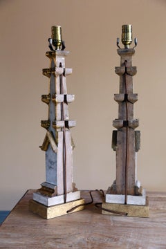 Table Lamps Made from Antique Painted Fragments with a Gothic Revival Feel
