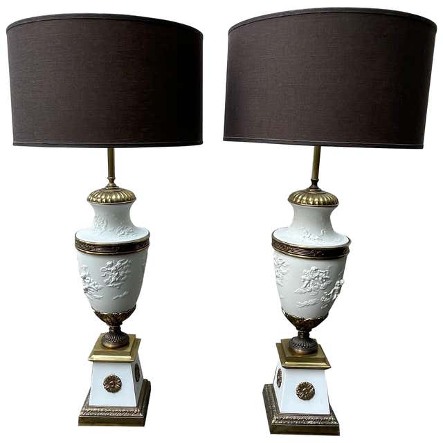 Pair Blanc De Chine Italian White Porcelain Urn Table Lamps and Grape ...