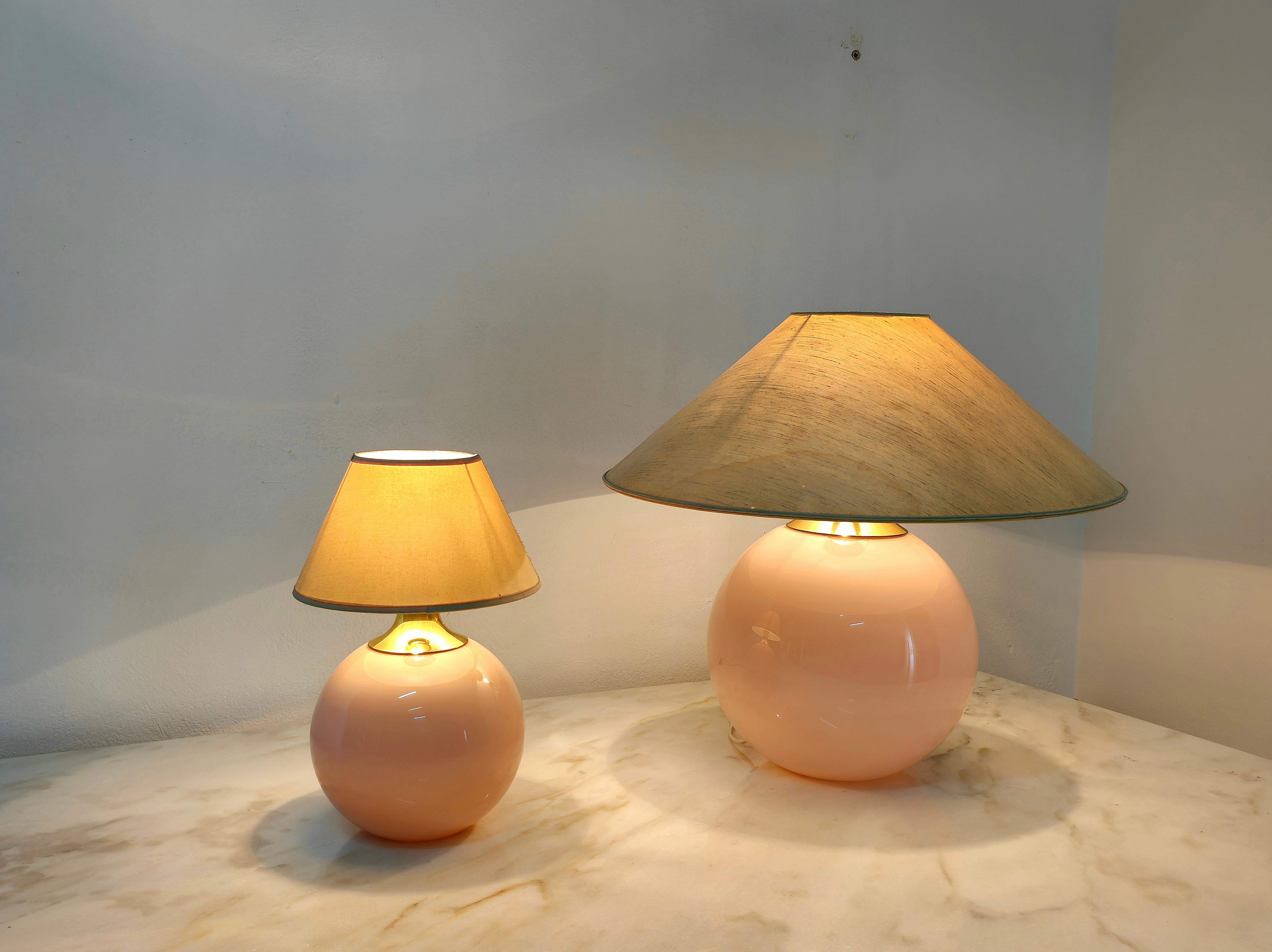 Table Lamps Murano Glass Fabric VeArt Midcentury Italian Design 1980s Set of 2 4