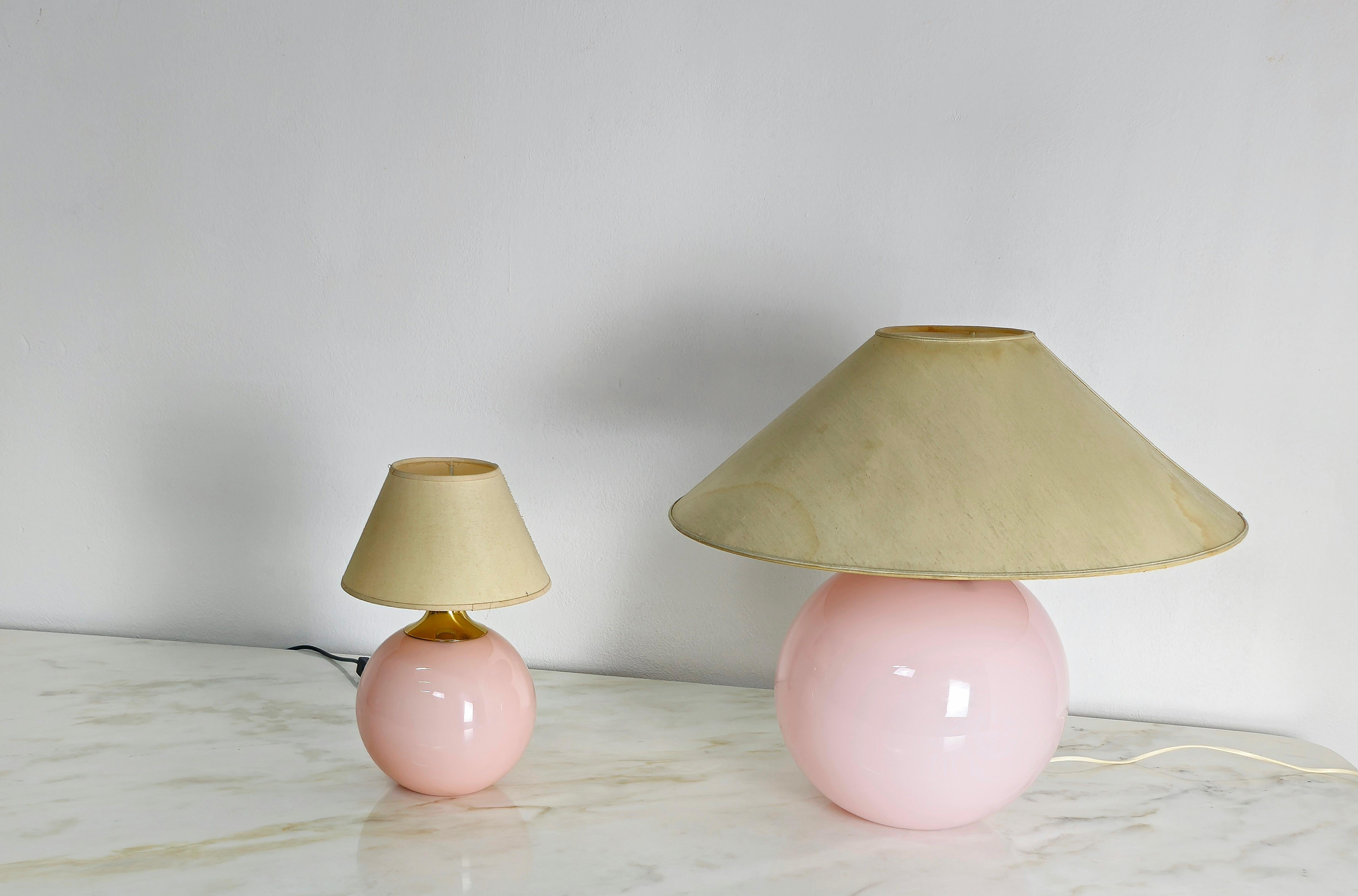 Table Lamps Murano Glass Fabric VeArt Midcentury Italian Design 1980s Set of 2 6