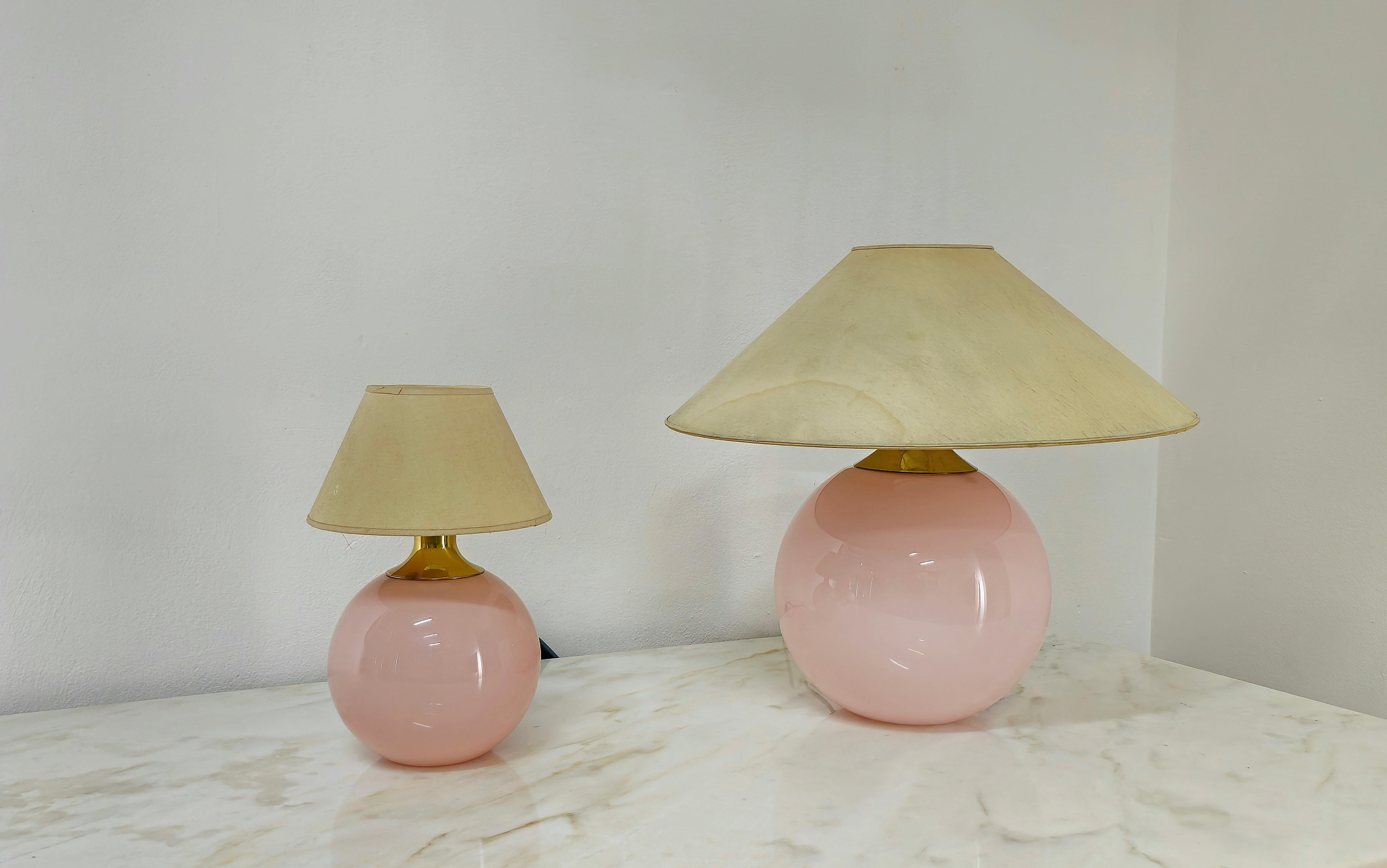 Table Lamps Murano Glass Fabric VeArt Midcentury Italian Design 1980s Set of 2 In Good Condition For Sale In Palermo, IT