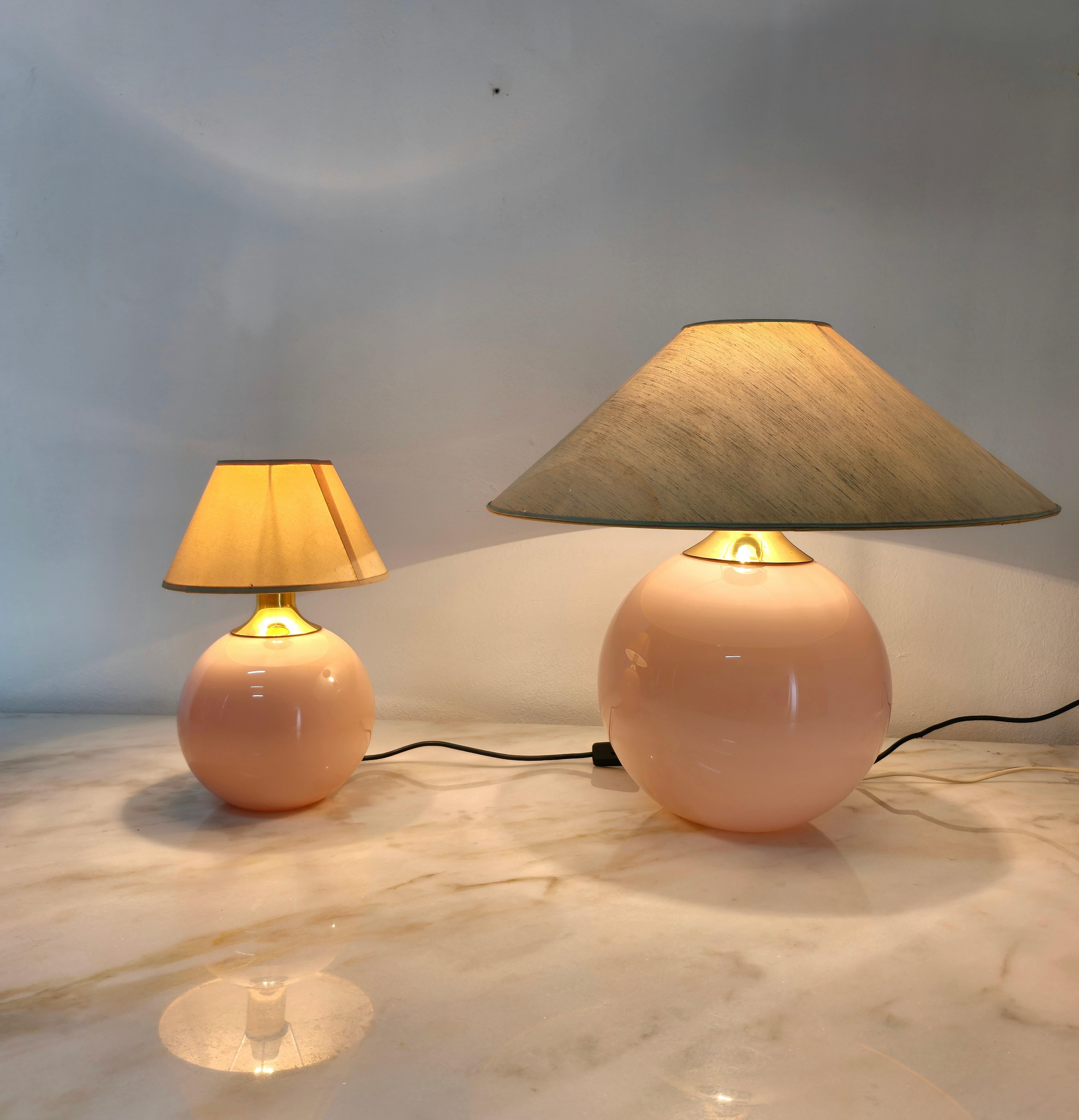 20th Century Table Lamps Murano Glass Fabric VeArt Midcentury Italian Design 1980s Set of 2 For Sale