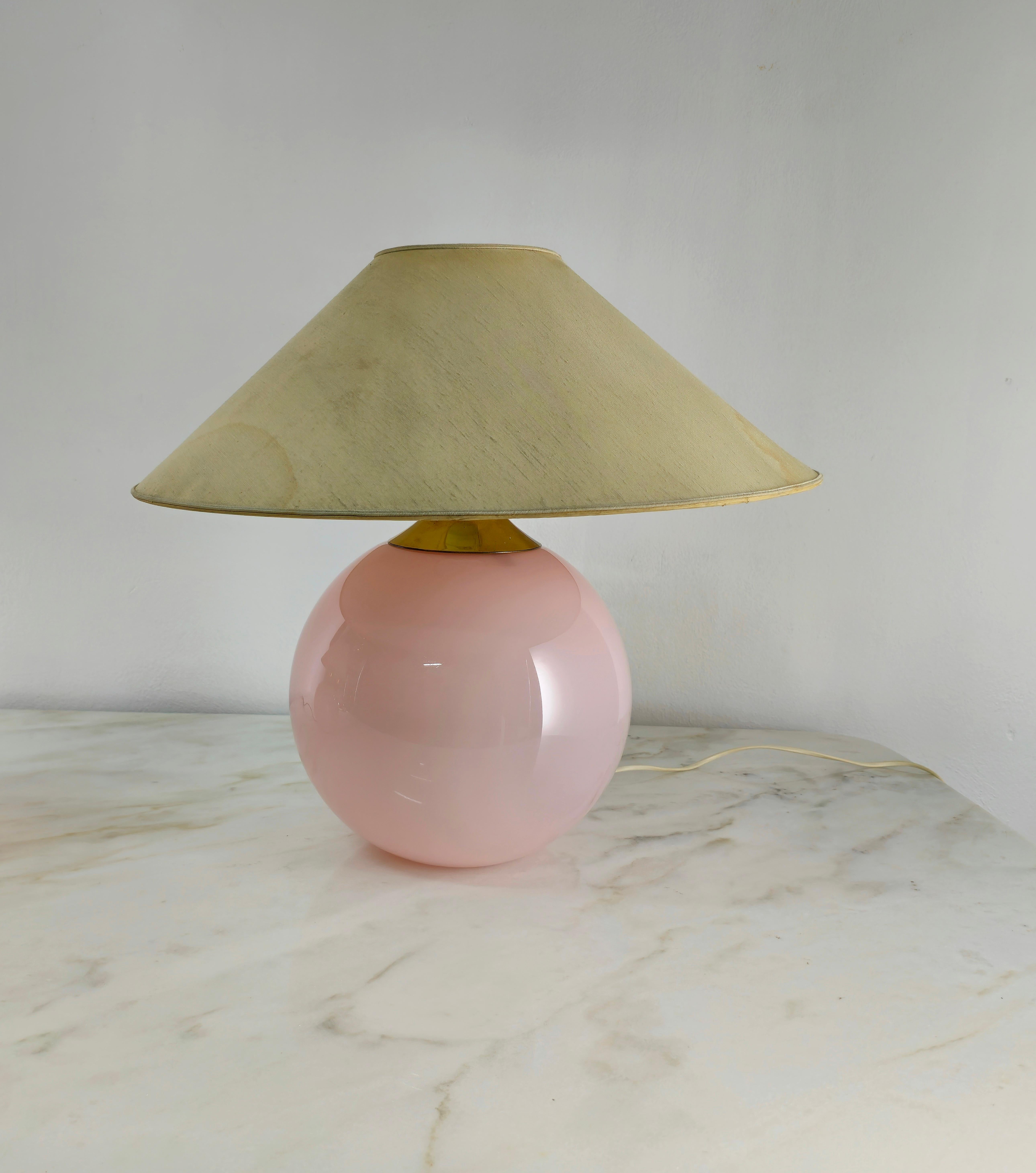 Table Lamps Murano Glass Fabric VeArt Midcentury Italian Design 1980s Set of 2 1