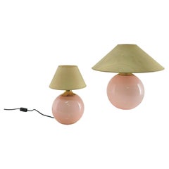 Retro Table Lamps Murano Glass Fabric VeArt Midcentury Italian Design 1980s Set of 2