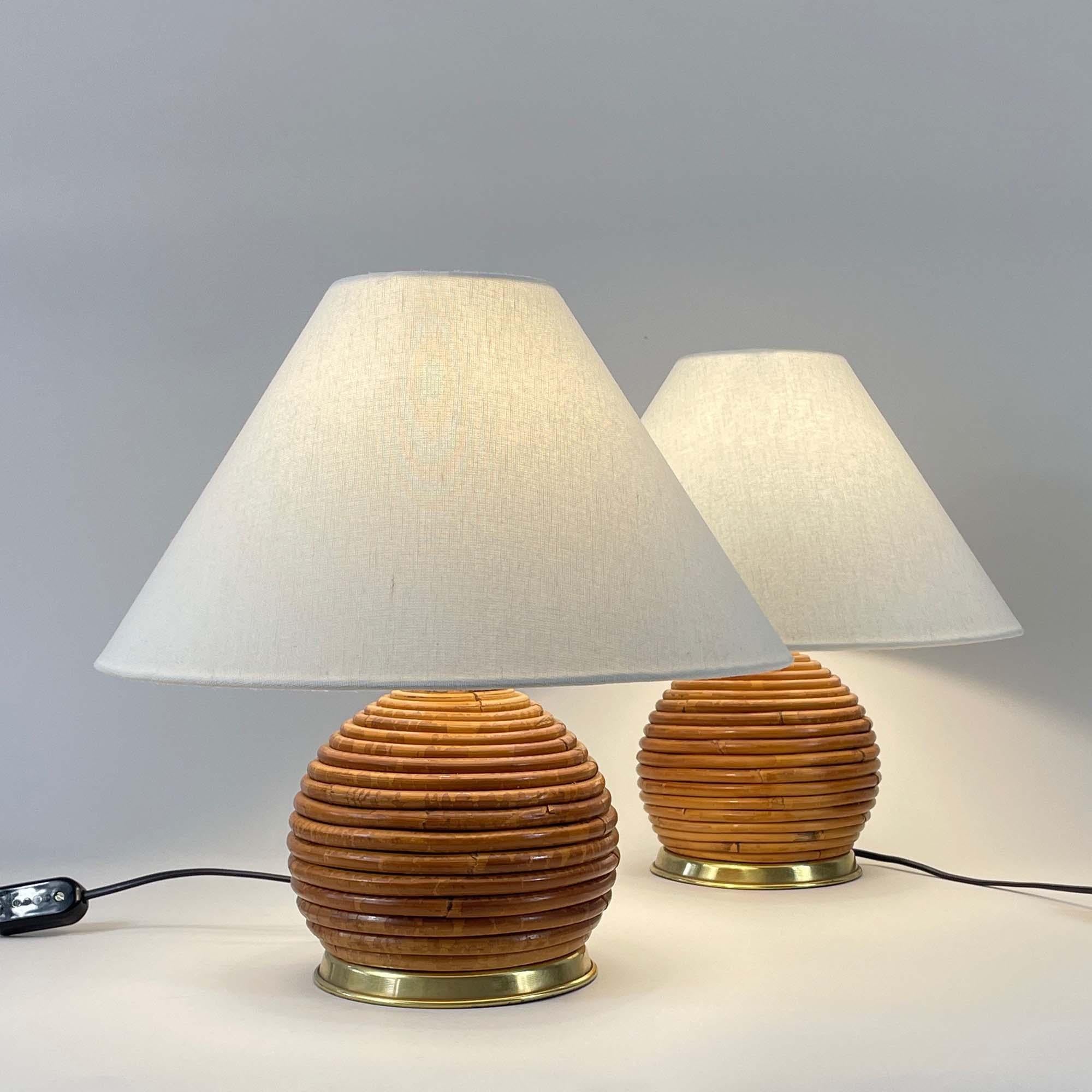 Table Lamps, Pencil Reed Rattan and Brass, Vivai Del Sud Italy 1960s For Sale 6