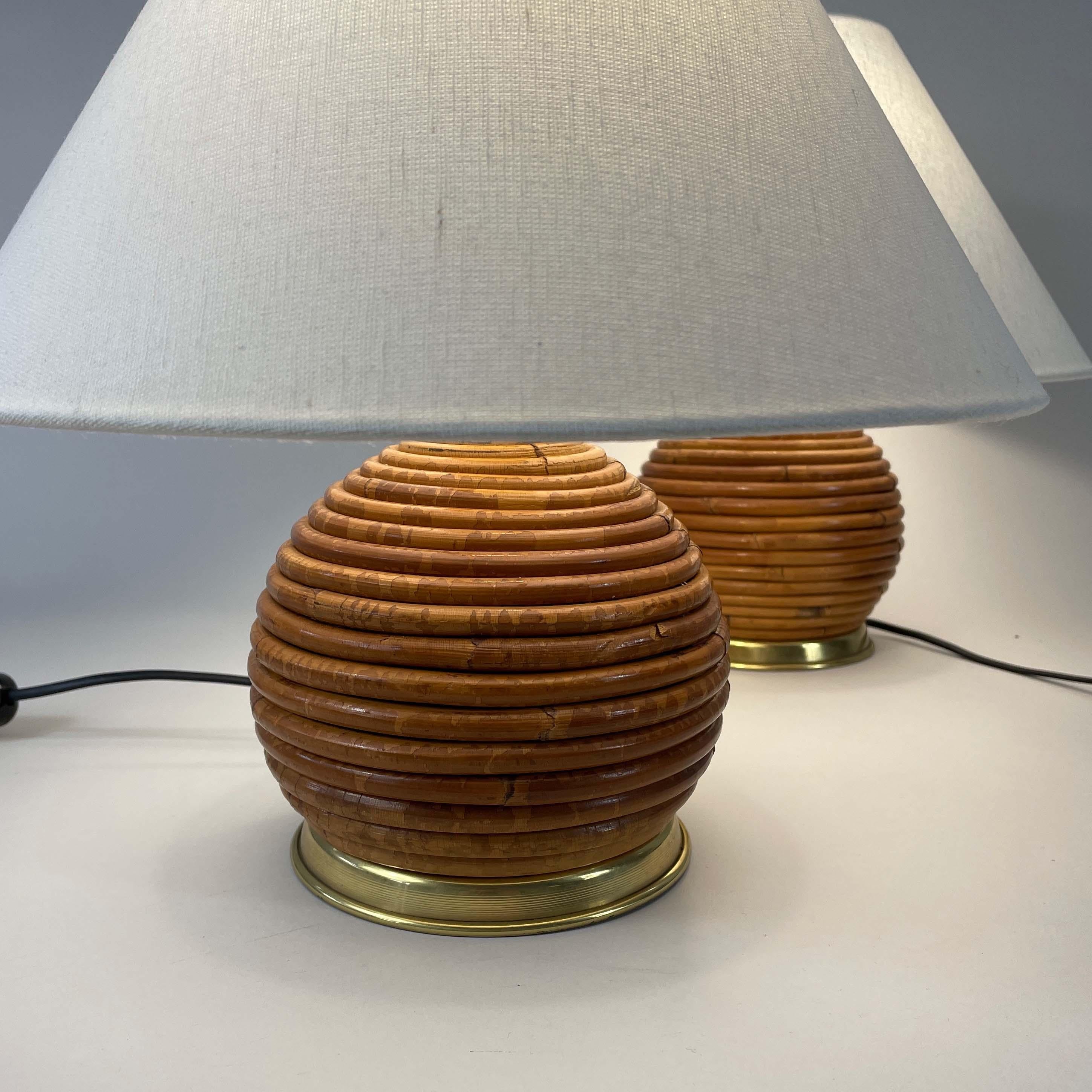 Table Lamps, Pencil Reed Rattan and Brass, Vivai Del Sud Italy 1960s For Sale 8