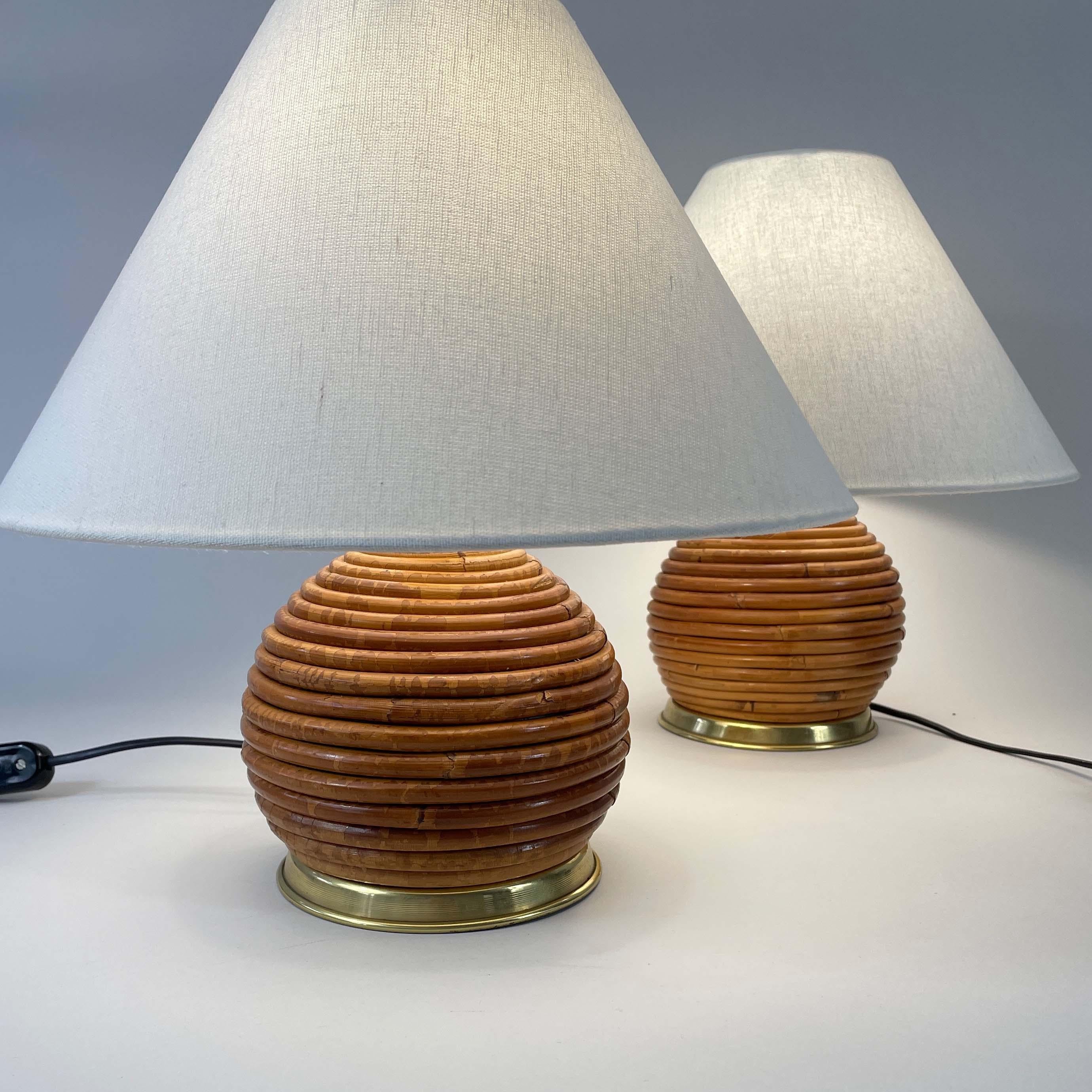 Table Lamps, Pencil Reed Rattan and Brass, Vivai Del Sud Italy 1960s For Sale 9