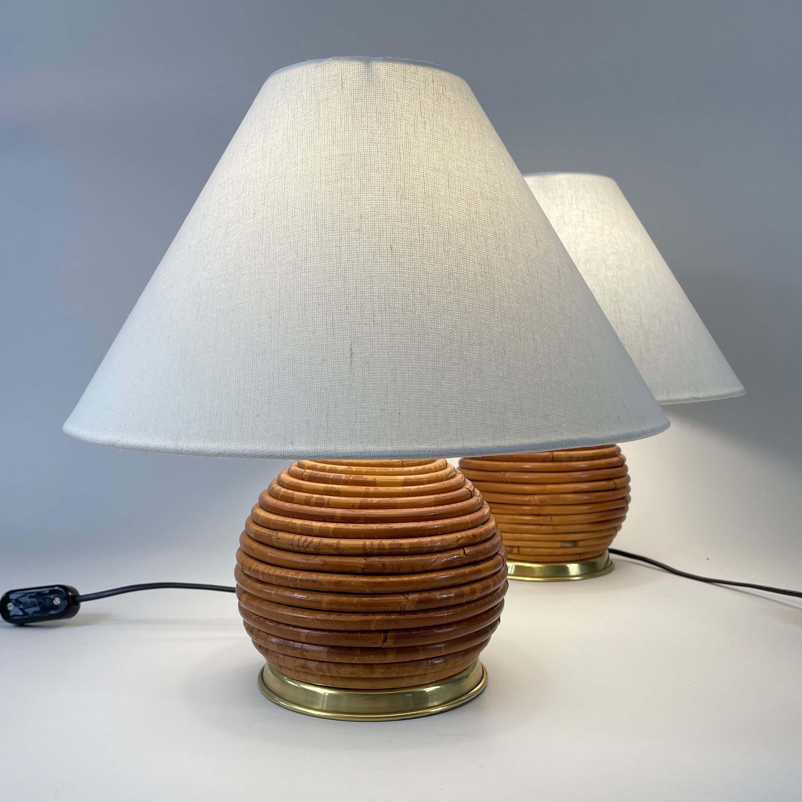 Table Lamps, Pencil Reed Rattan and Brass, Vivai Del Sud Italy 1960s In Good Condition For Sale In NUEMBRECHT, NRW