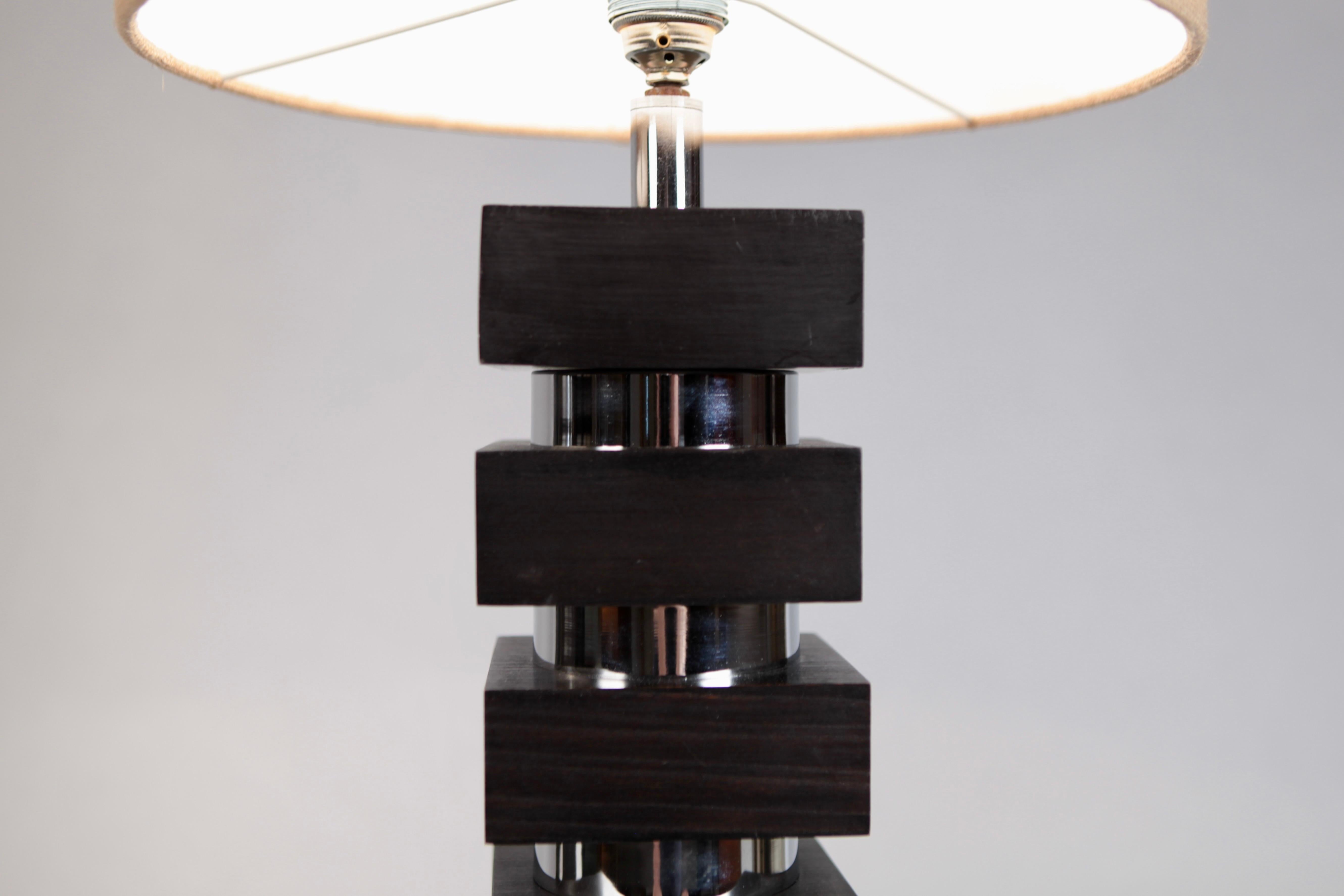 Late 20th Century Table Lamps, Steel and Oak, France, 1970s