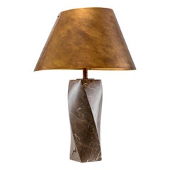 Table Lamps, Vintage Brass Finish And Coffee-Colored Marble, Modern Design.