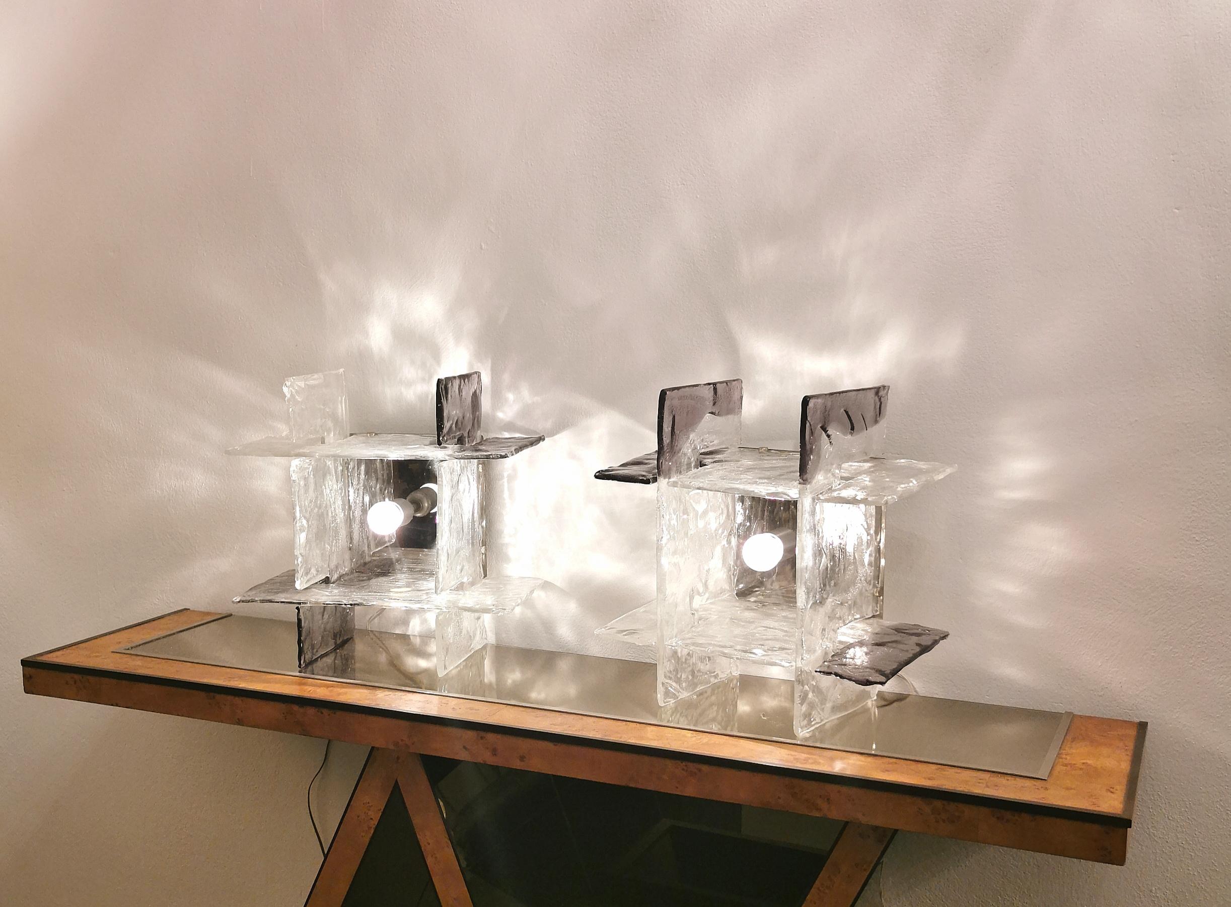 Aluminum Table Lamps Wall Lights Murano Glass Mazzega Mid Century Italy 1970s Set of 2