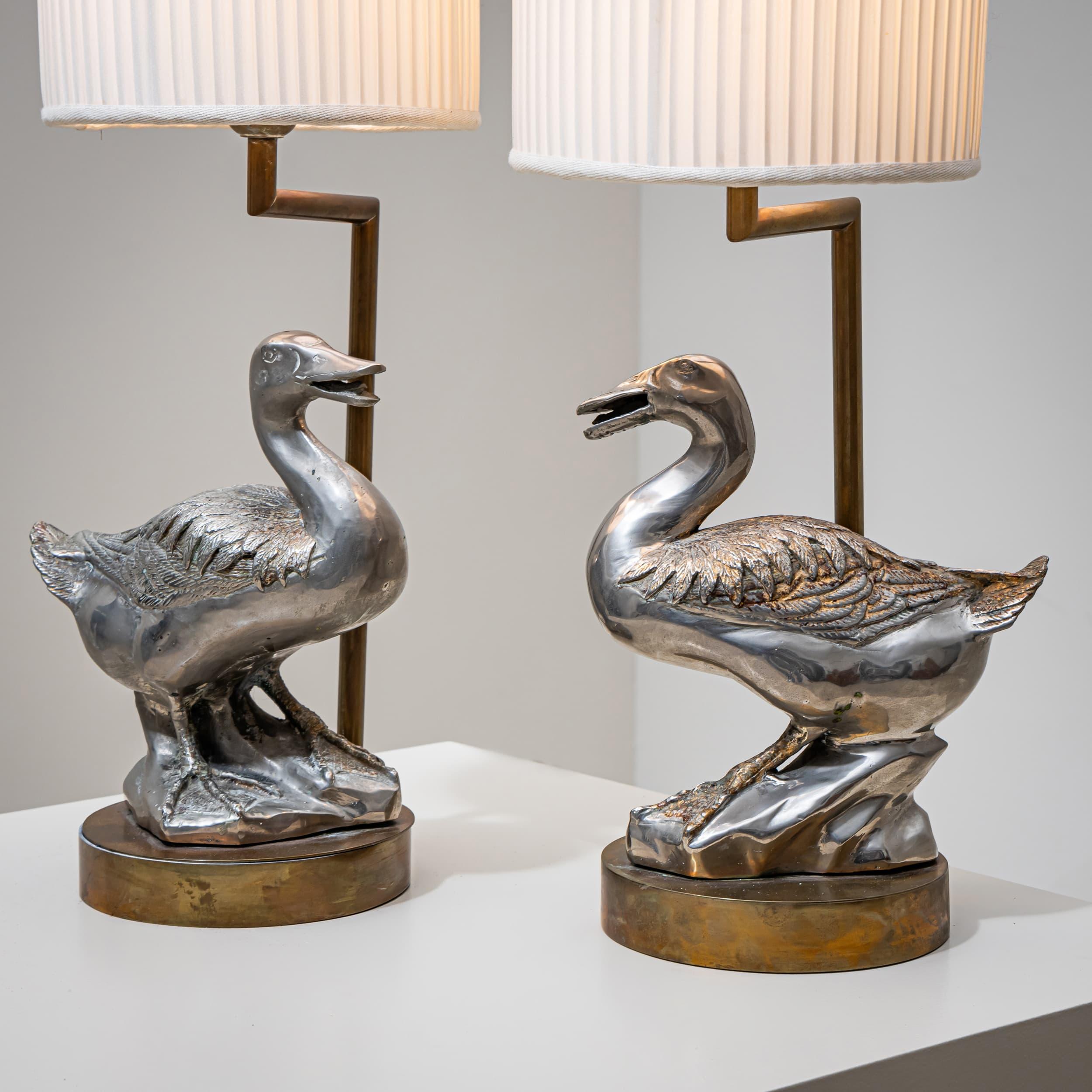 20ième siècle Lampes de table avec figures d'oies décoratives, probablement France, fin du 20e siècle