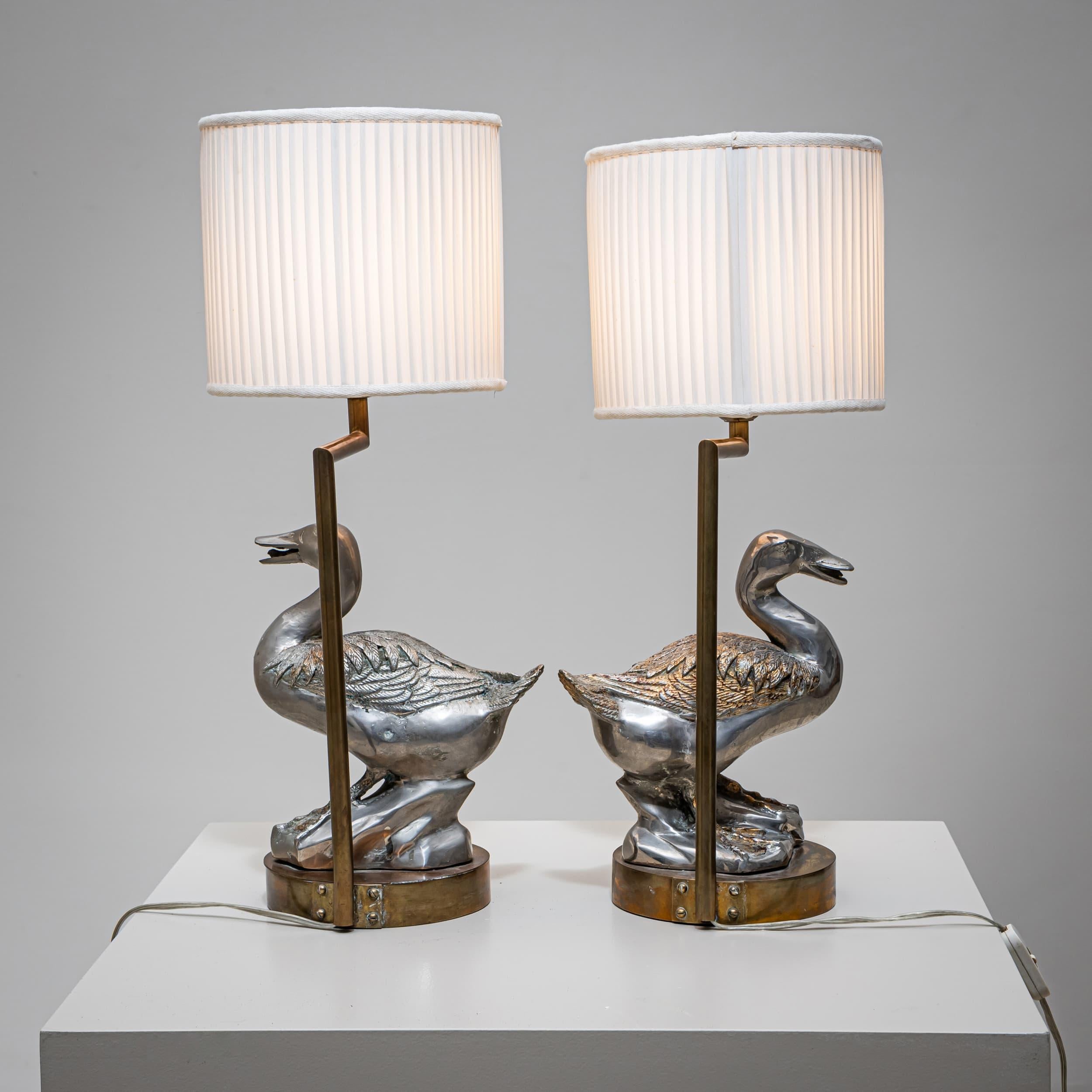 Métal Lampes de table avec figures d'oies décoratives, probablement France, fin du 20e siècle