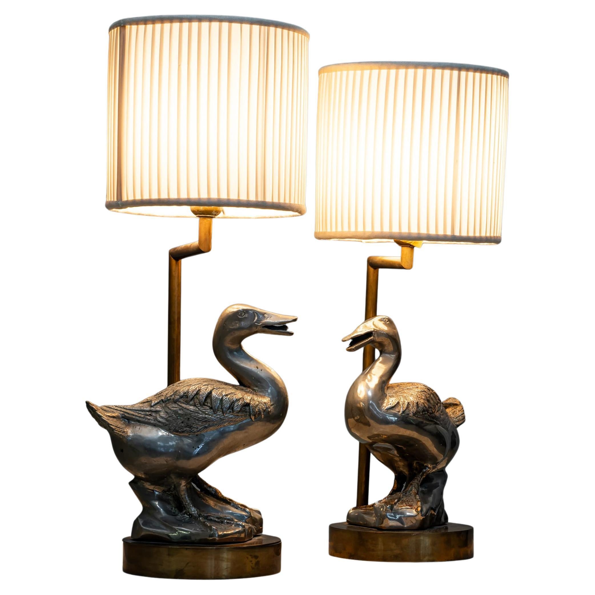 Table Lamps with decorative Geese Figures, Probably France, Late 20th Century