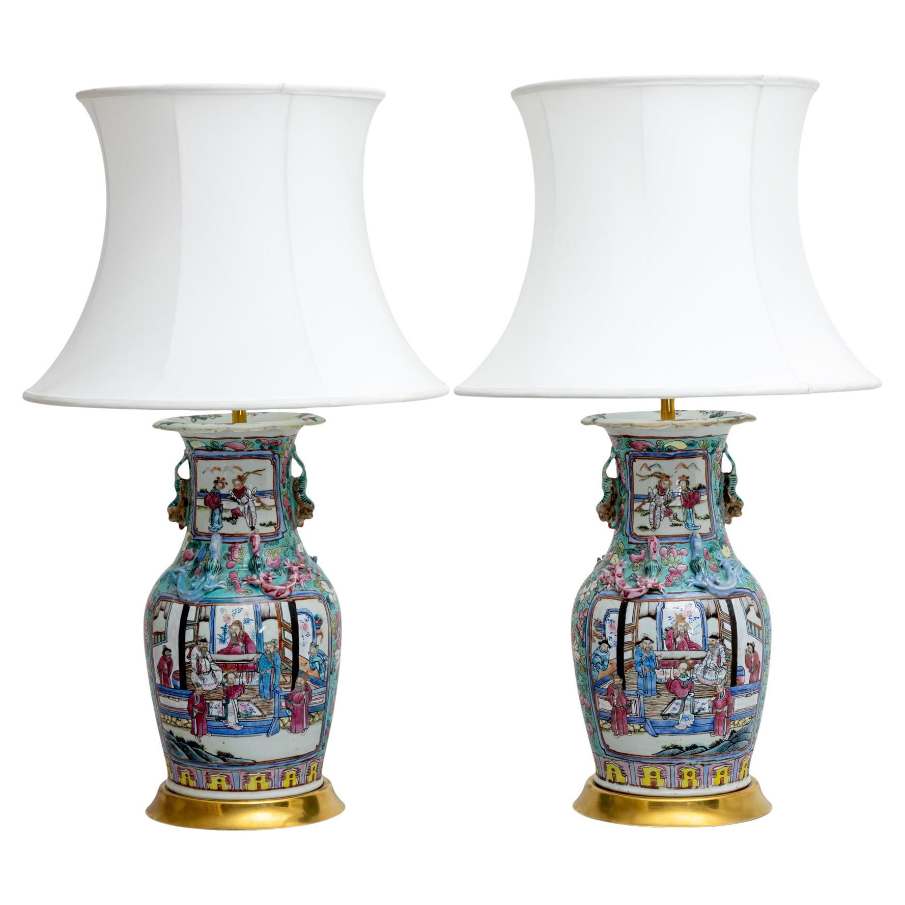 Table Lamps with Porcelain Base, China Early 19th Century For Sale