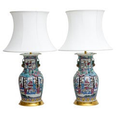 Antique Table Lamps with Porcelain Base, China Early 19th Century