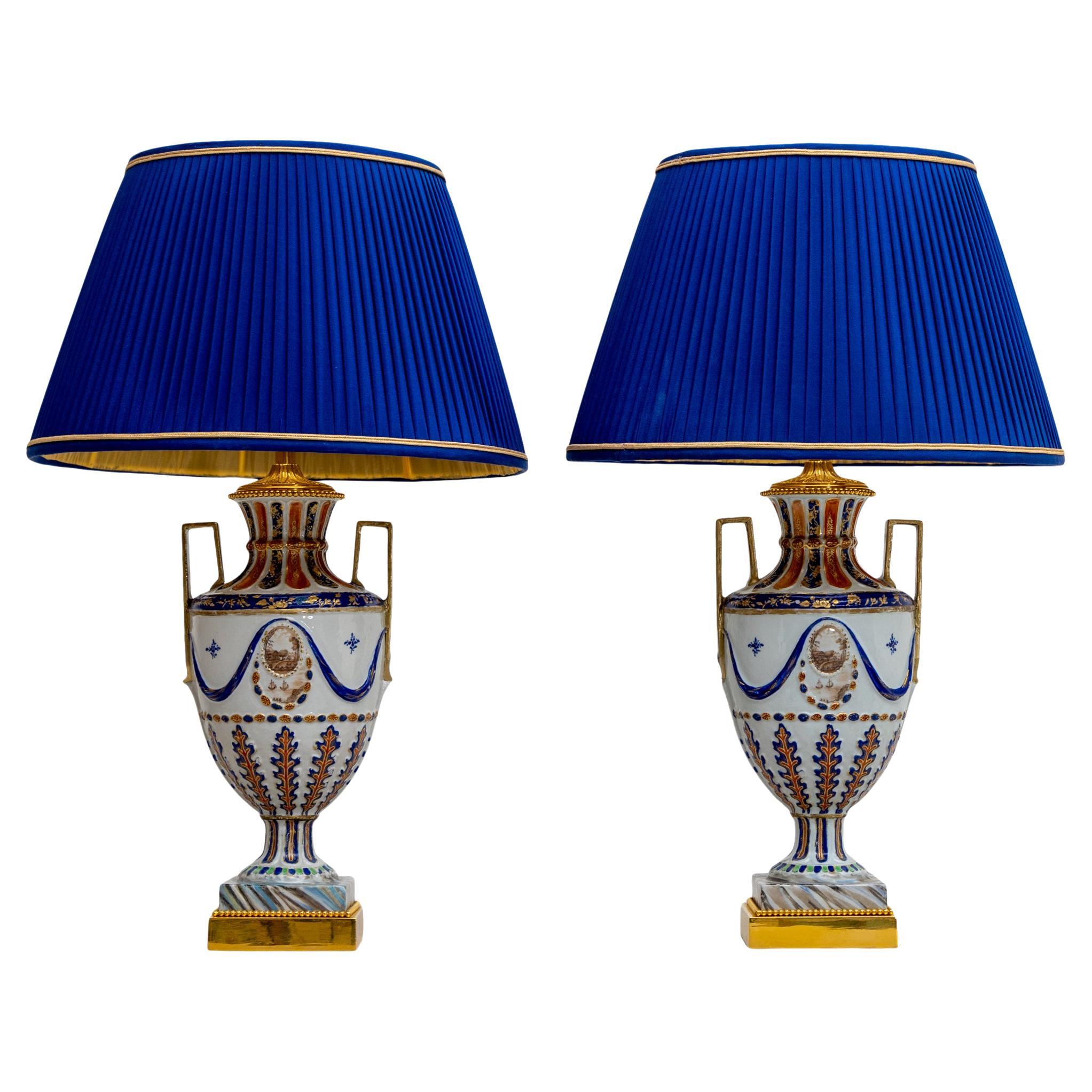 Table Lamps with Porcelain Bases, Chinese Export, 1st Half 19th Century