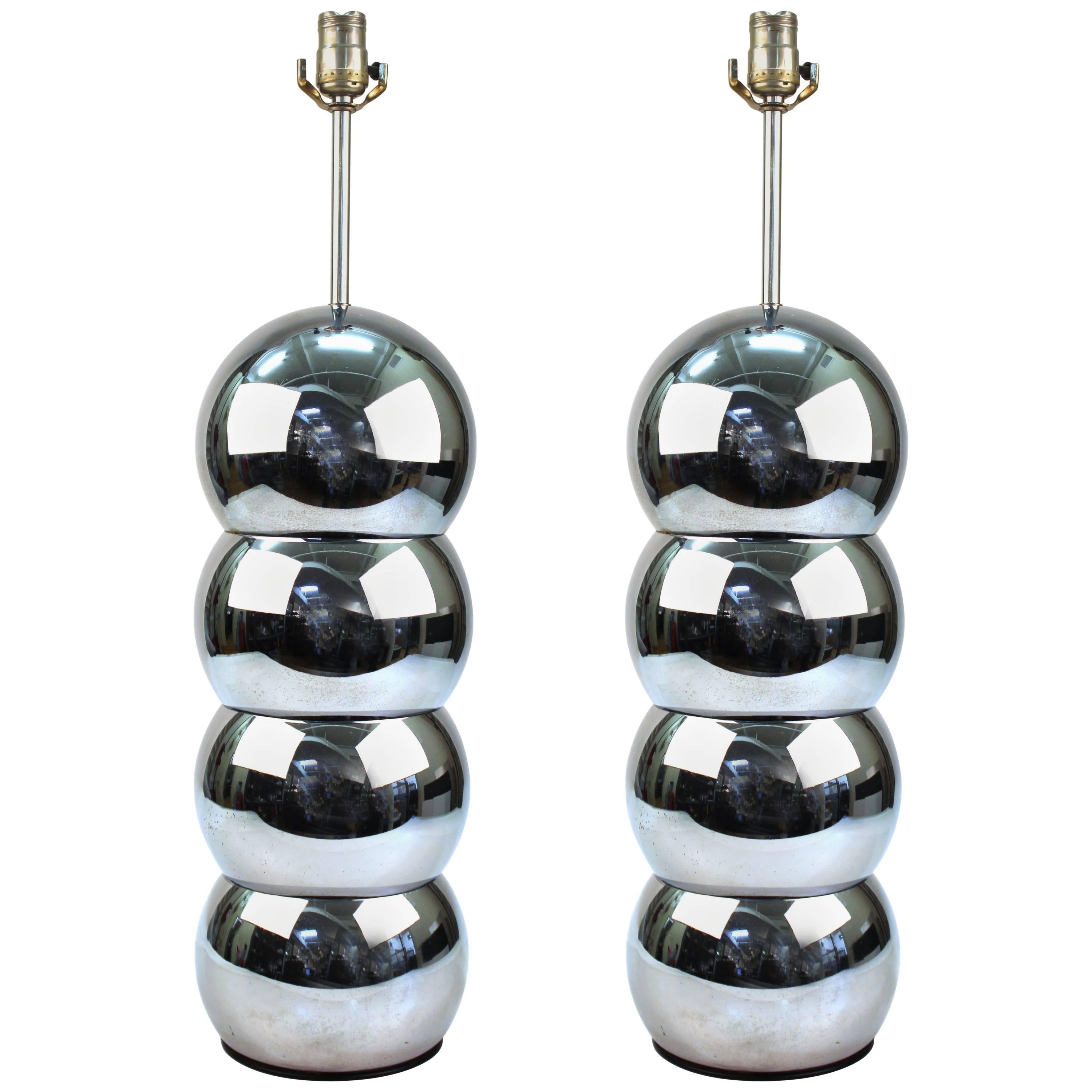 Table Lamps with Stacked Orb Bodies in Chrome