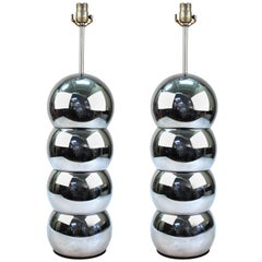 Table Lamps with Stacked Orb Bodies in Chrome