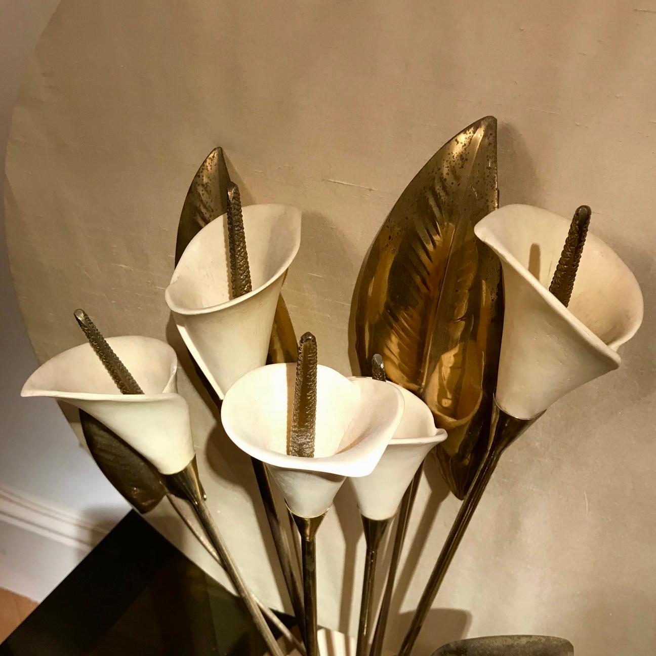 Mid-Century Modern Table Light, adjustable brass & bisque lillies, Italy, Florence, 1960s-1970s For Sale