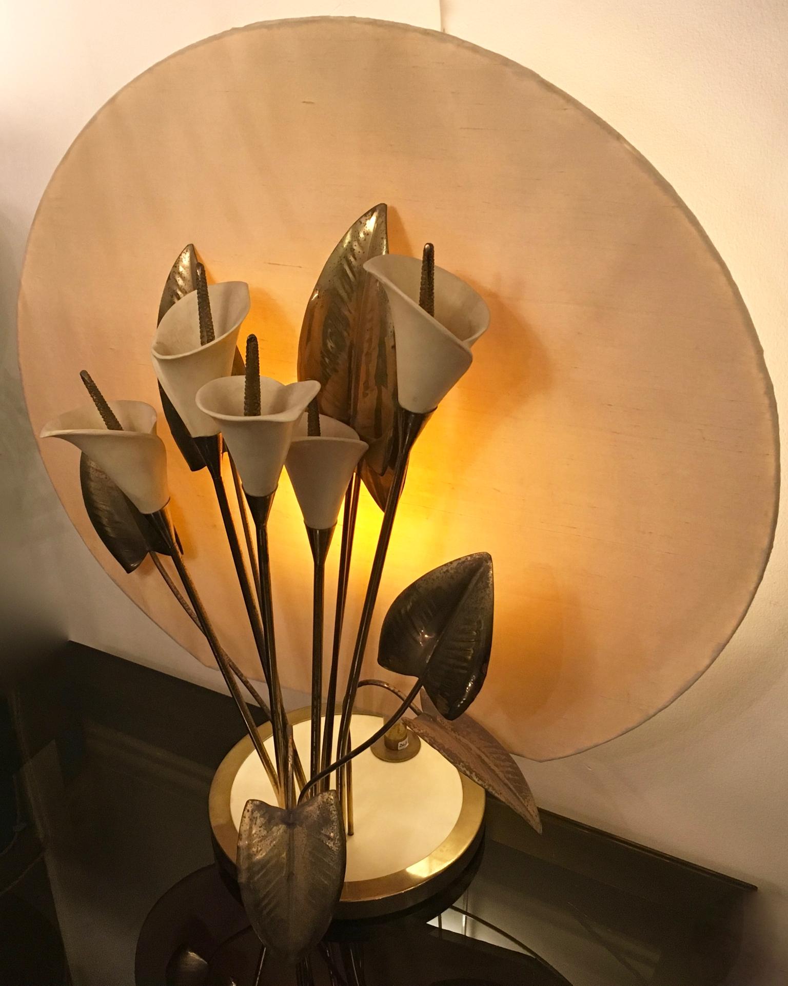 20th Century Table Light, adjustable brass & bisque lillies, Italy, Florence, 1960s-1970s For Sale