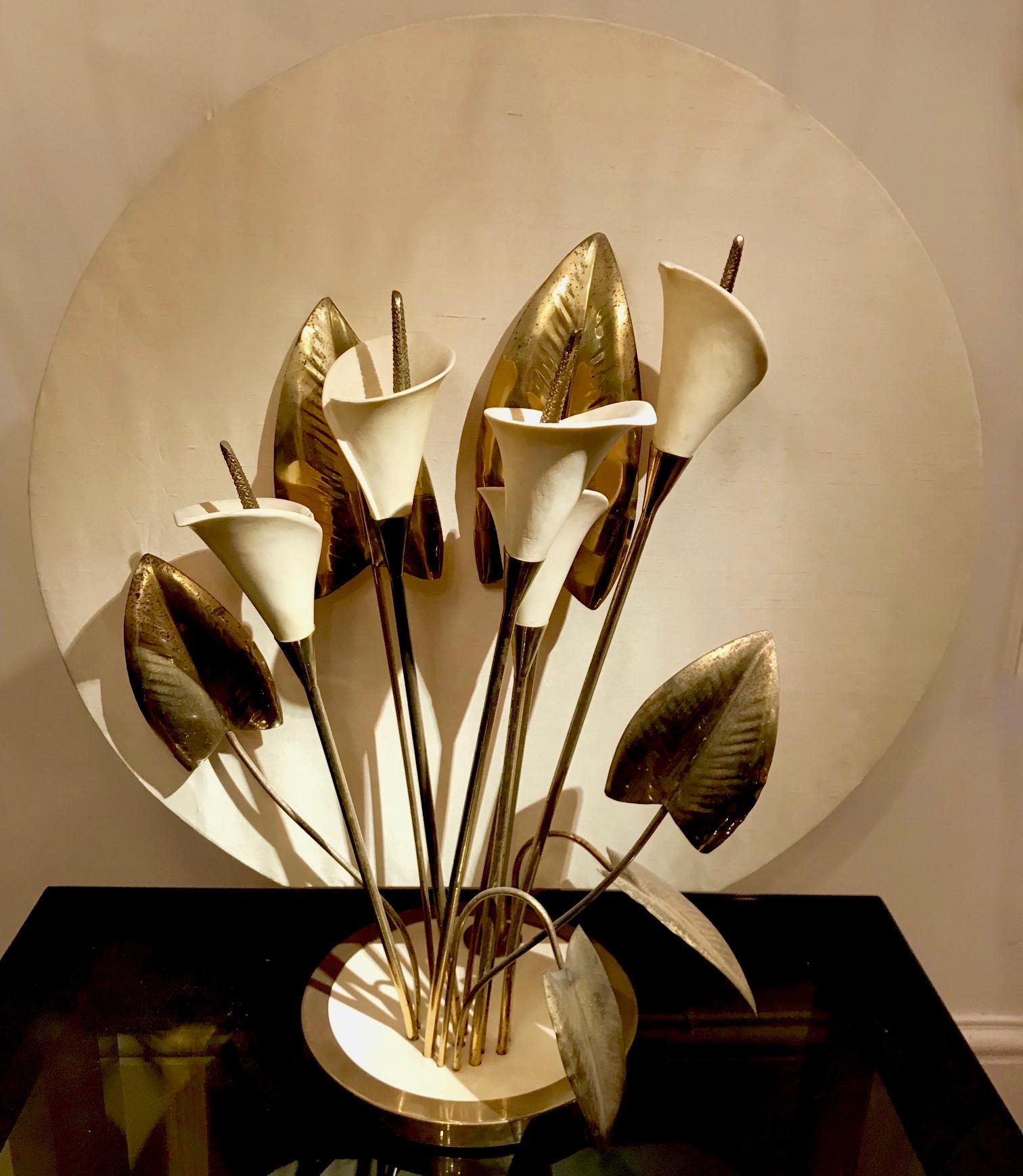 Table Light, adjustable brass & bisque lillies, Italy, Florence, 1960s-1970s For Sale 2