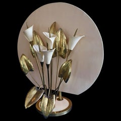 Table Light, adjustable Brass & ivory white lillies, Florence, 1960s-1970s