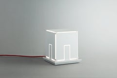 Tischleuchte LightHouse, Kunstwerk von Massimo Uberti, limitierte Auflage, weißes Metall