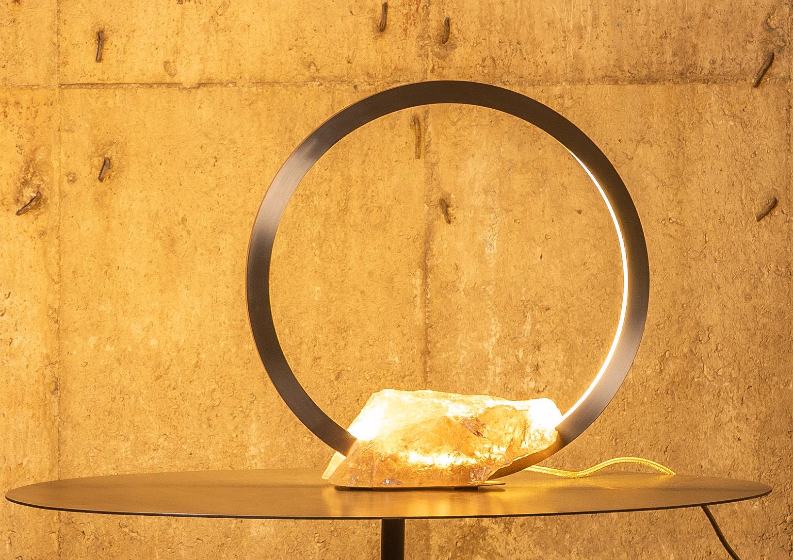 Australian Table Light Sculpture in Brass with Quartz Base, Portal 450 by Christopher Boots For Sale