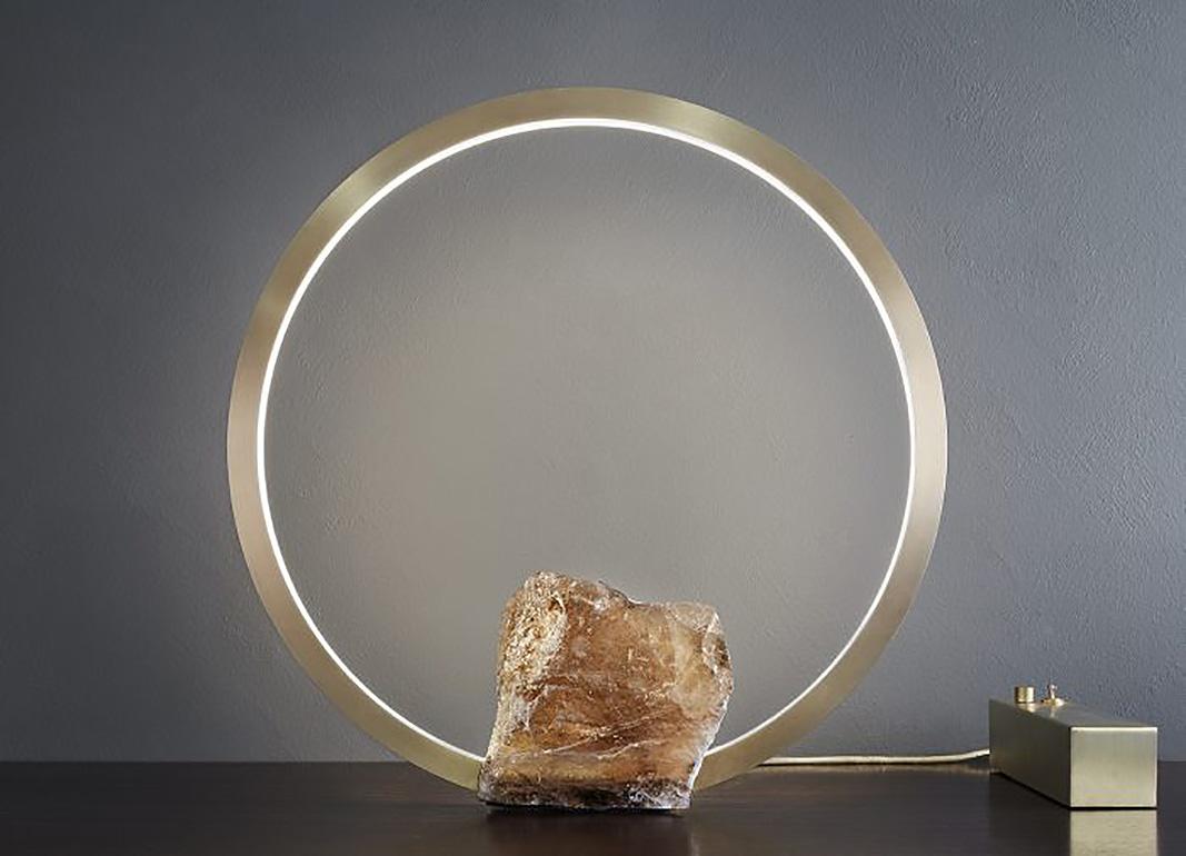 Modern Table Light Sculpture in Brass with Quartz Base, Portal 600 by Christopher Boots For Sale