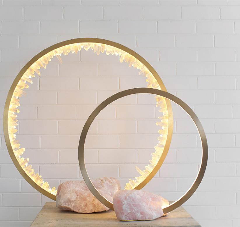 Table Light Sculpture in Brass with Quartz, Prometheus IV by Christopher Boots In New Condition For Sale In Warsaw, PL